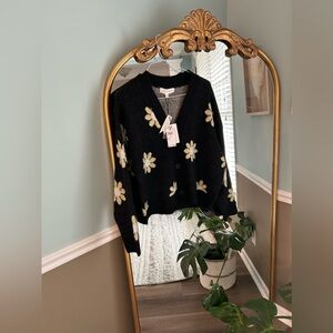 Chelsea and Theodore Cardigan- Black- Flowers- Size Large